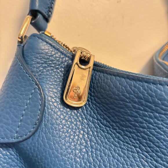 Cole Haan Bag Womens Medium Blue Pebbled Leather Shoulder Hobo Gold Hardware - Picture 7 of 13